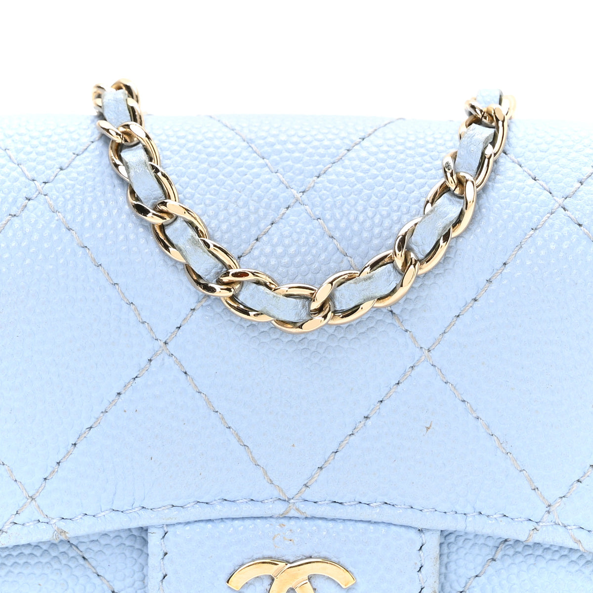 Chanel Caviar Quilted Mini Chain Belt Bag Light Blue 9 of 12