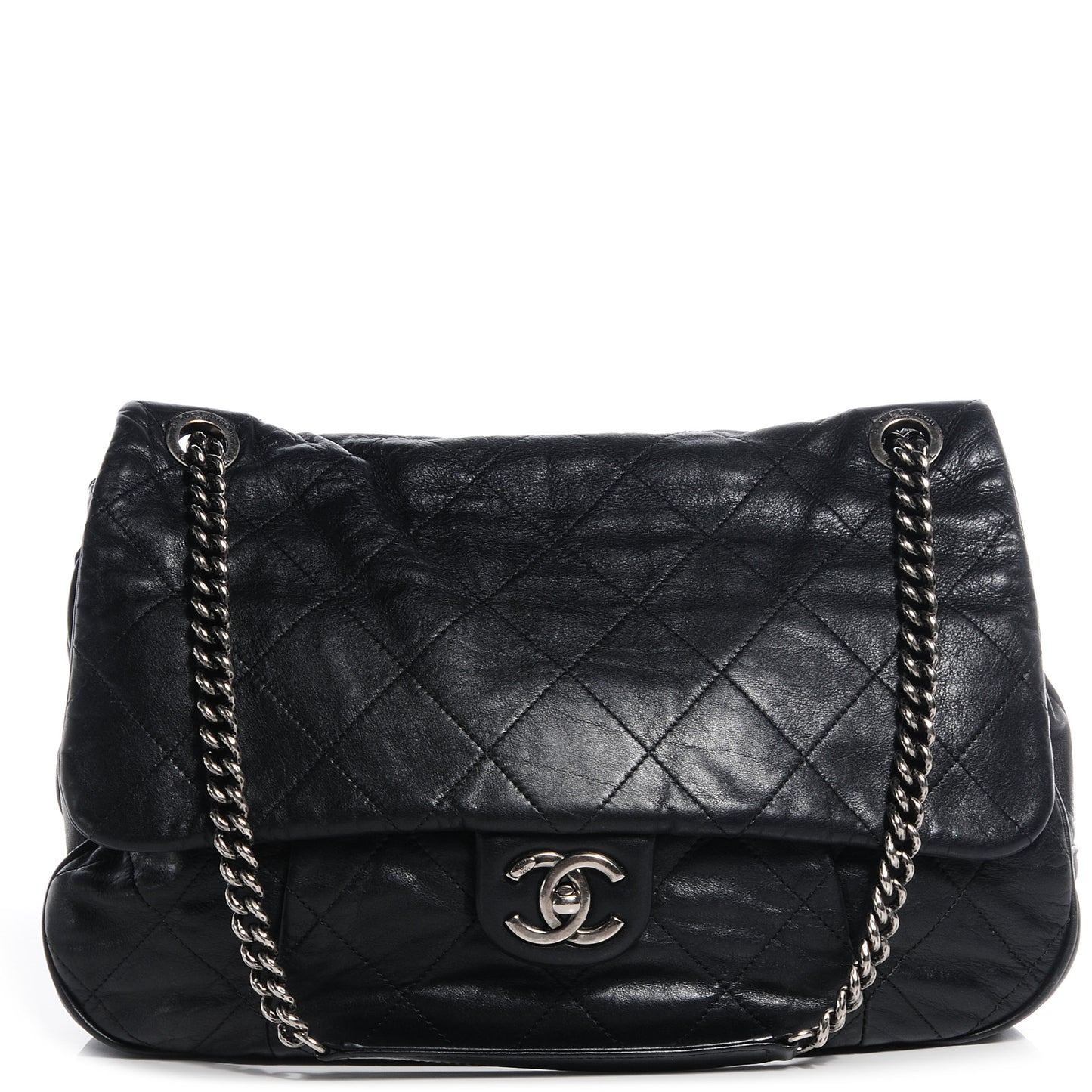 Calfskin Coco Pleats Flap Black