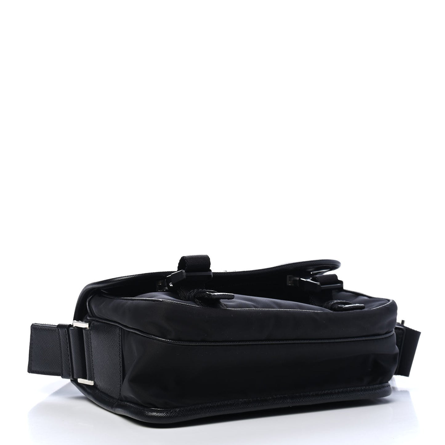 Tessuto Nylon Saffiano Pocket Double Snap Buckle Messenger Shoulder Bag Black