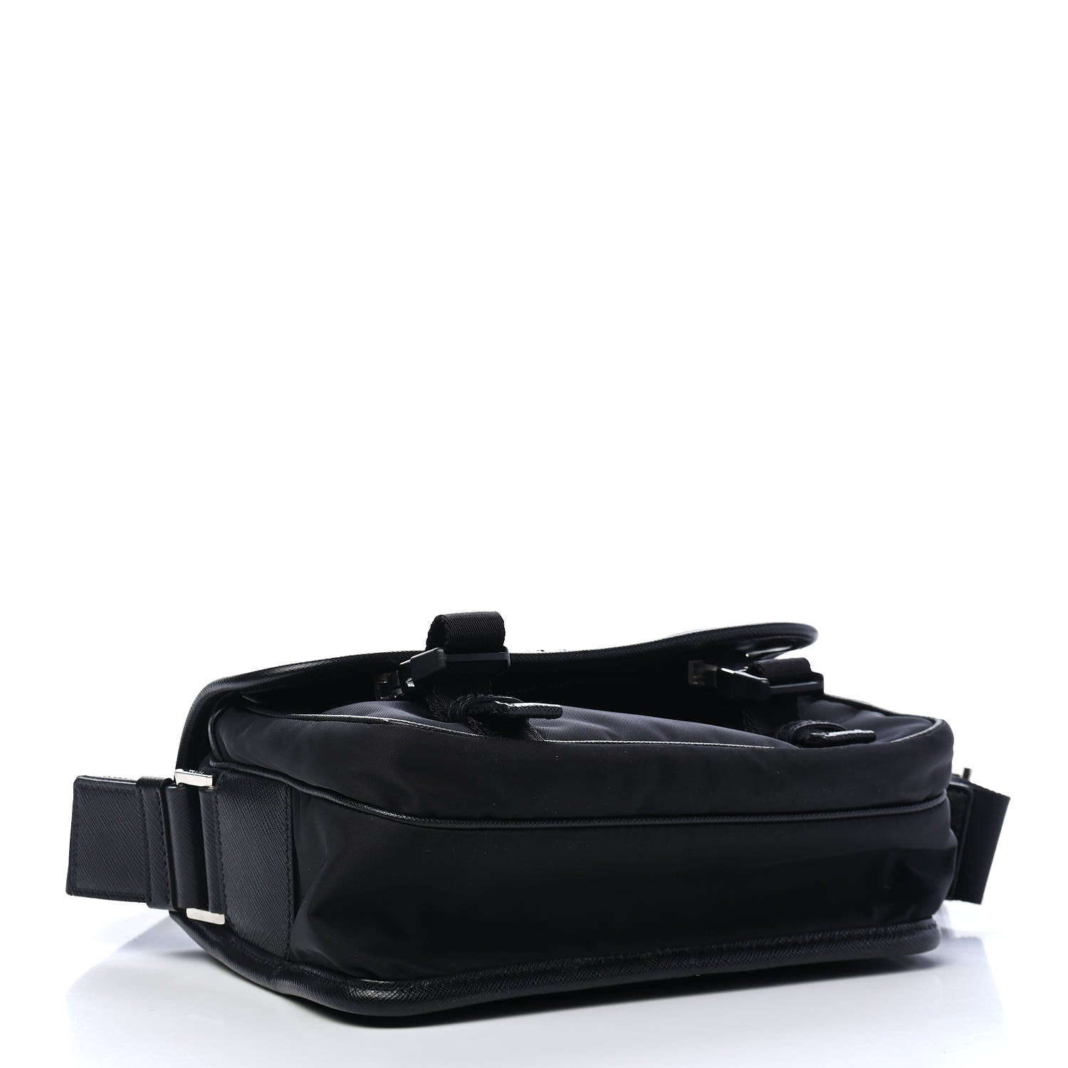 Prada Tessuto Nylon Saffiano Pocket Double Snap Buckle Messenger Shoulder Bag Black 3 of 7