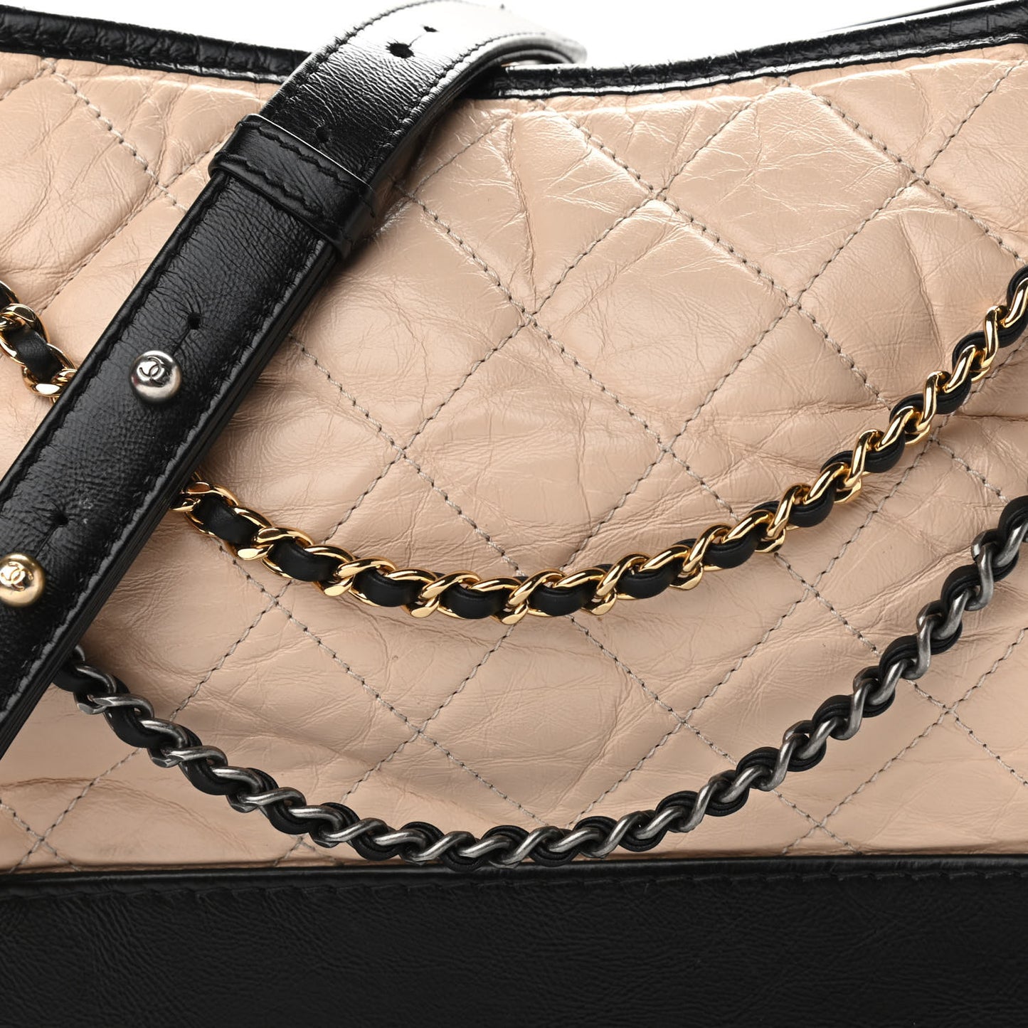 Aged Calfskin Quilted Medium Gabrielle Hobo Beige Black
