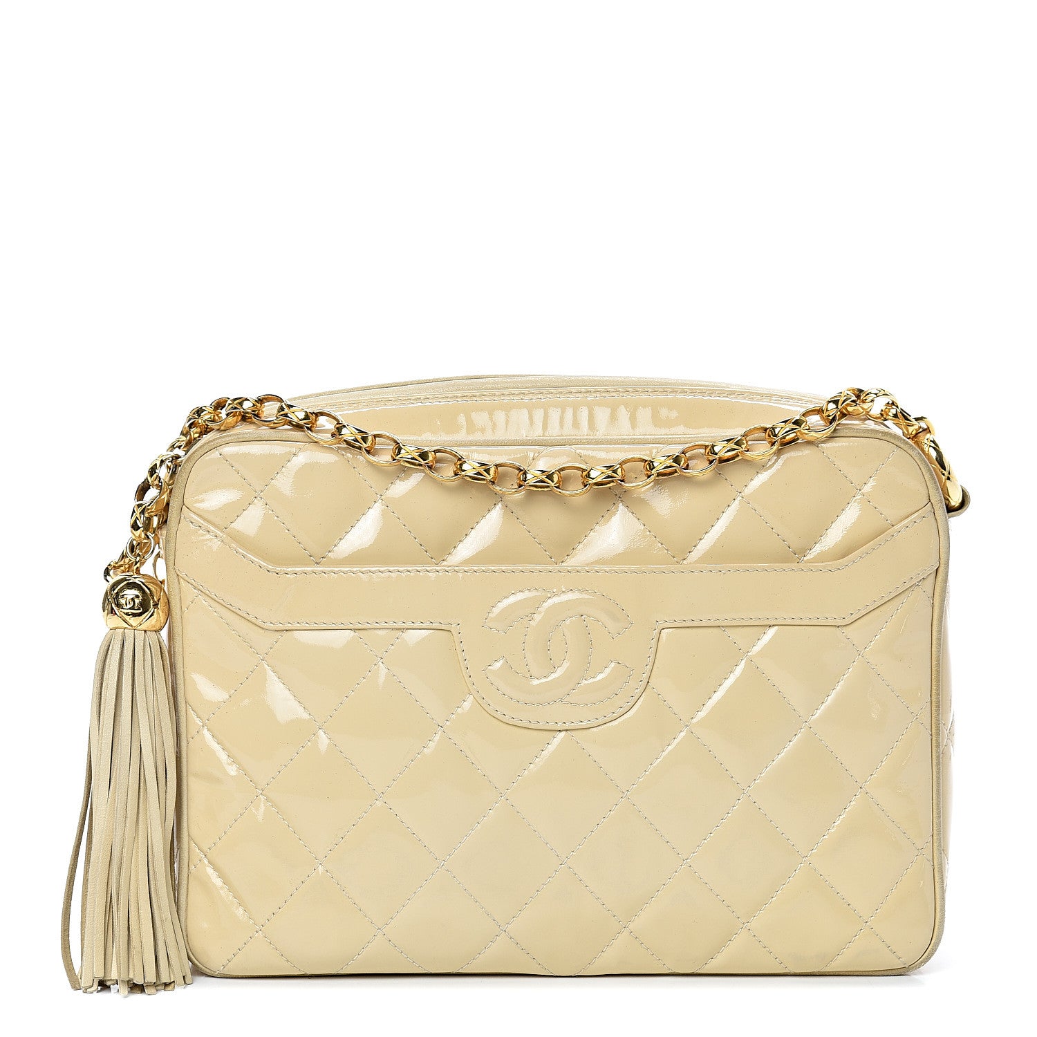 Chanel Patent Quilted Tassel Camera Case Beige 1 of 16