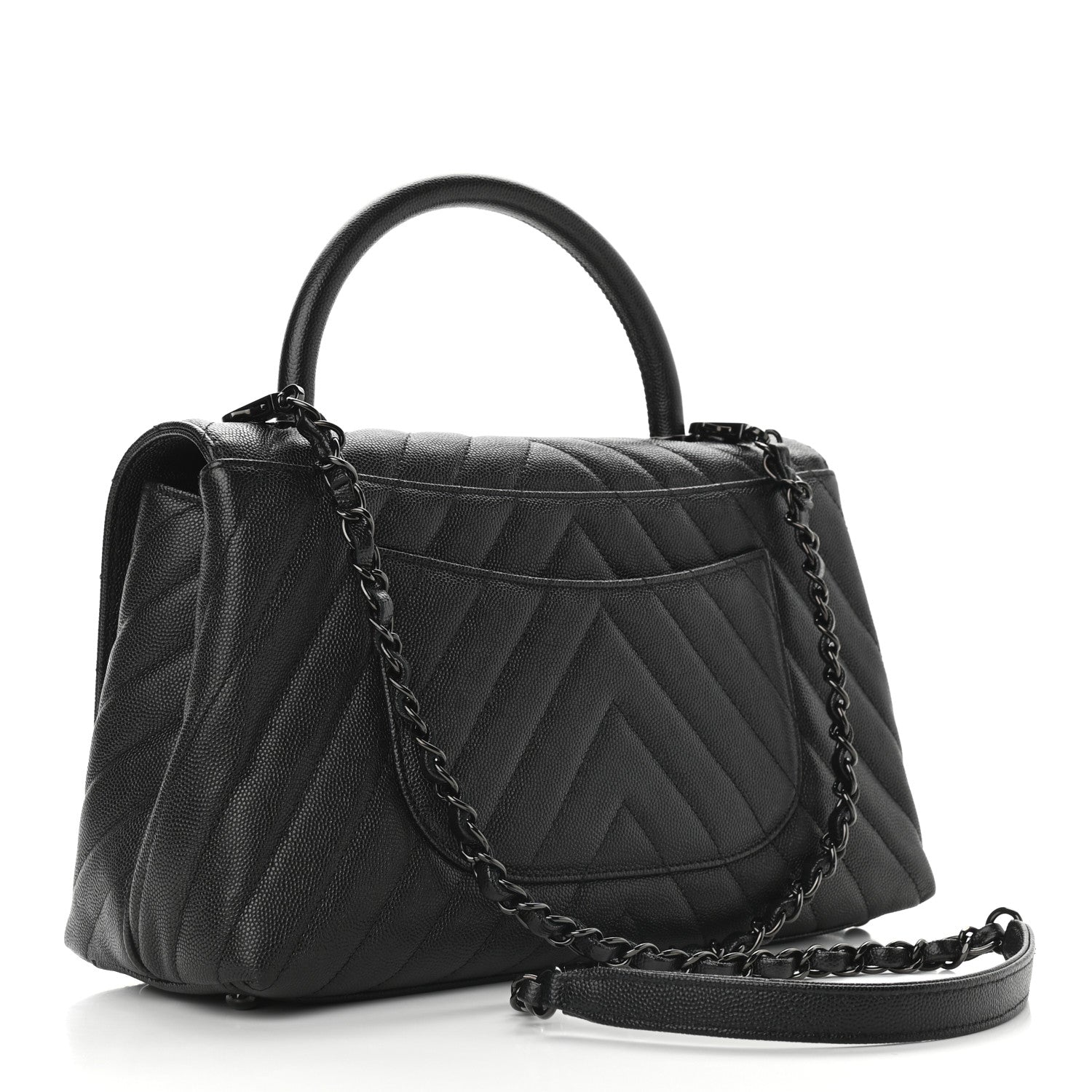 Chanel Caviar Chevron Quilted Small Coco Handle Flap So Black 3 of 9