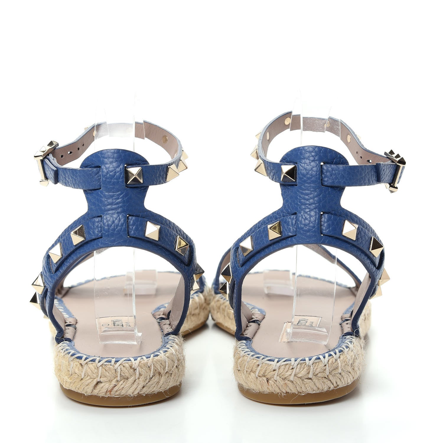 Valentino Garavani Grained Calfskin Rockstud Ankle Strap Espadrille Flat Sandals 40 Baltique 7 of 10