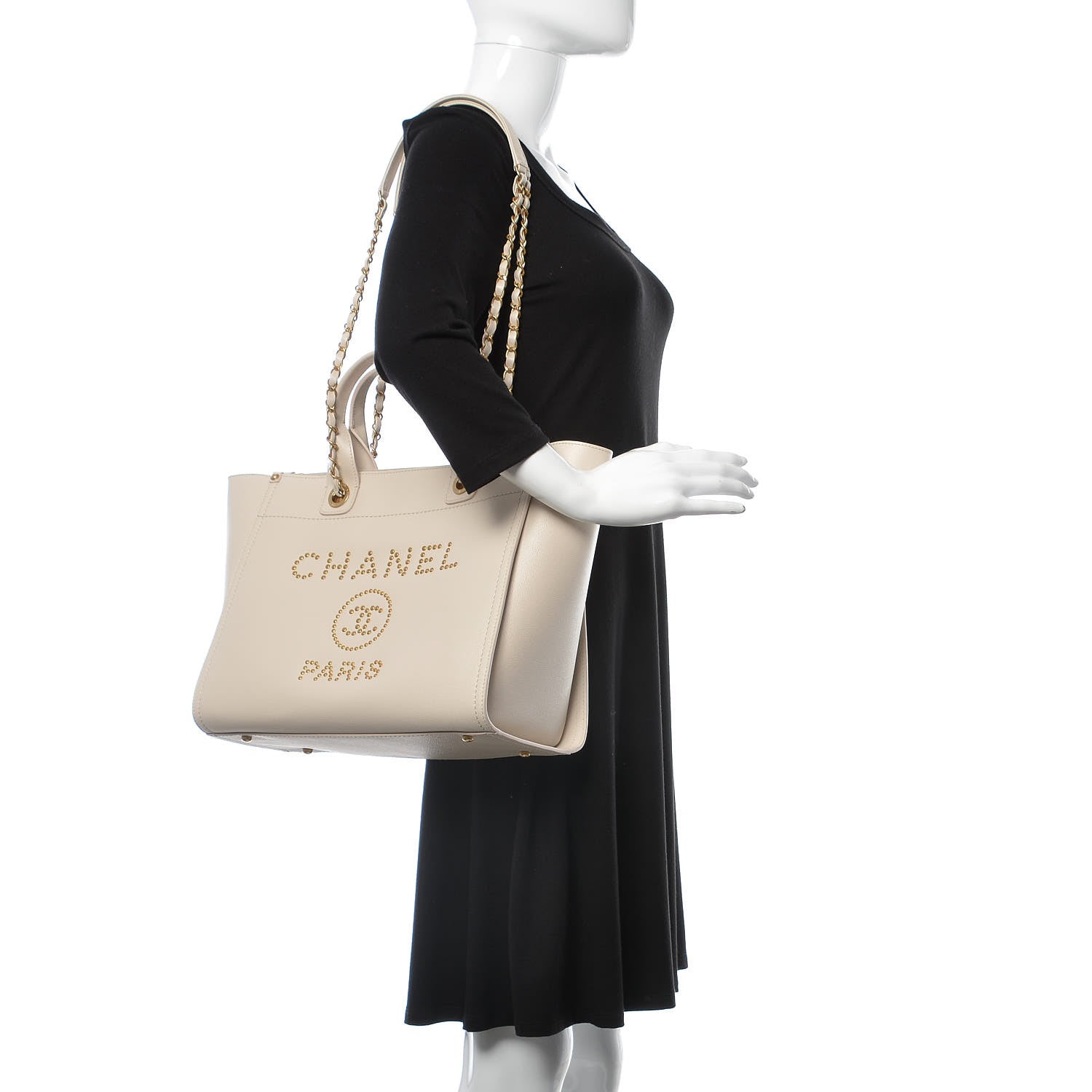 Chanel Caviar Small Studded Deauville Tote Ivory 2 of 15
