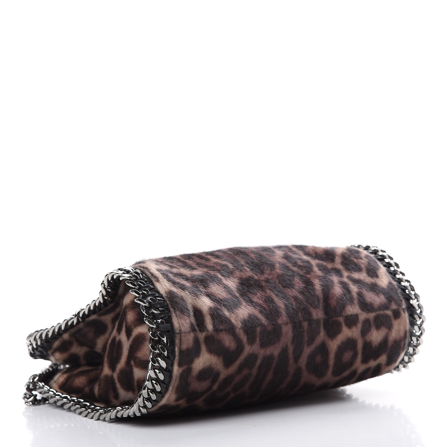 Faux Calf Hair Leopard Print Mini Falabella Fold Over Tote Black