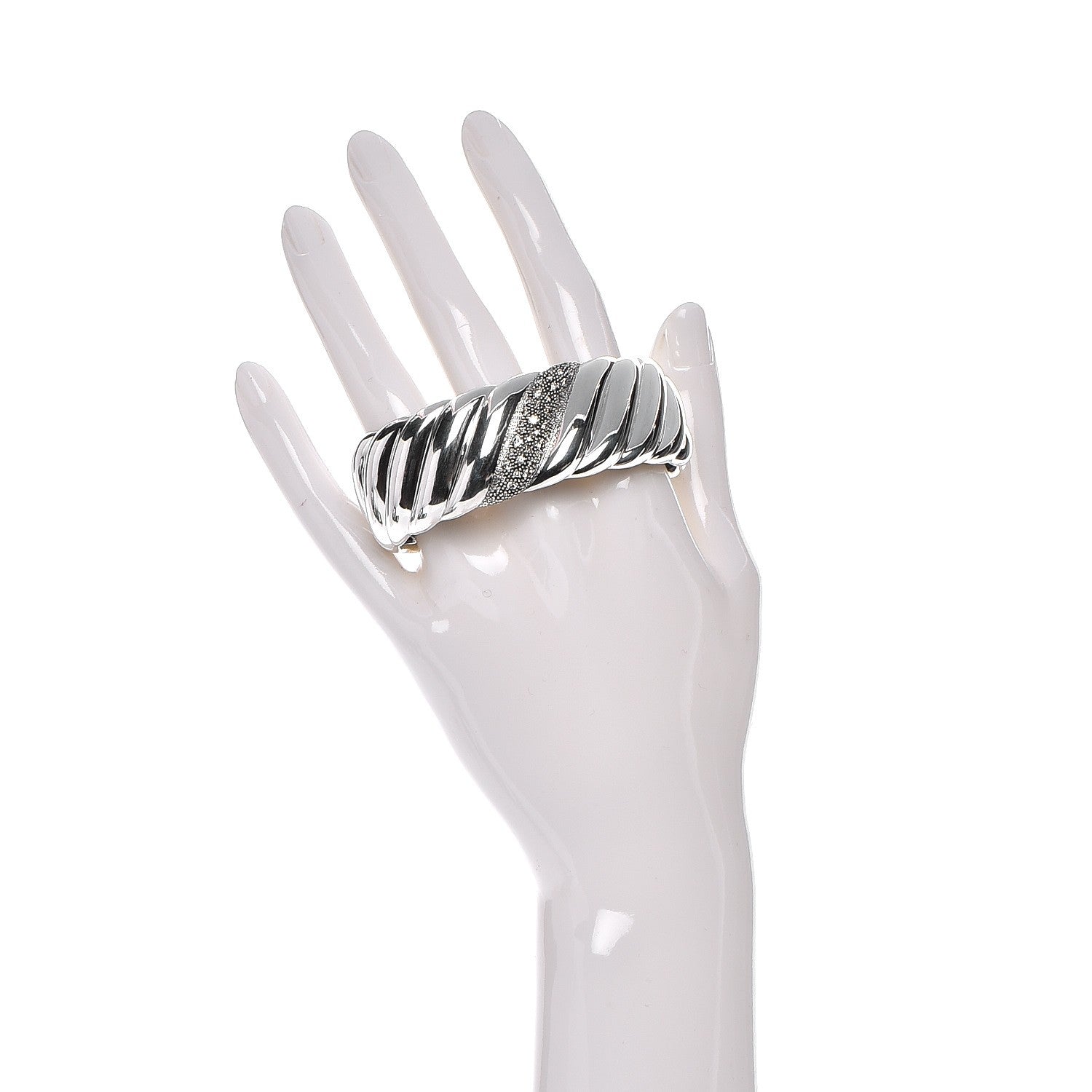 David Yurman Sterling Silver Diamond 24mm Sculpted Cable Cuff 2 of 8