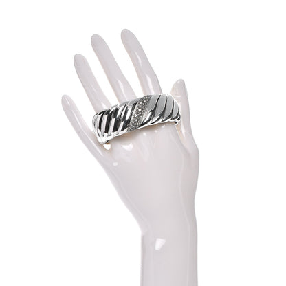David Yurman Sterling Silver Diamond 24mm Sculpted Cable Cuff 2 of 8