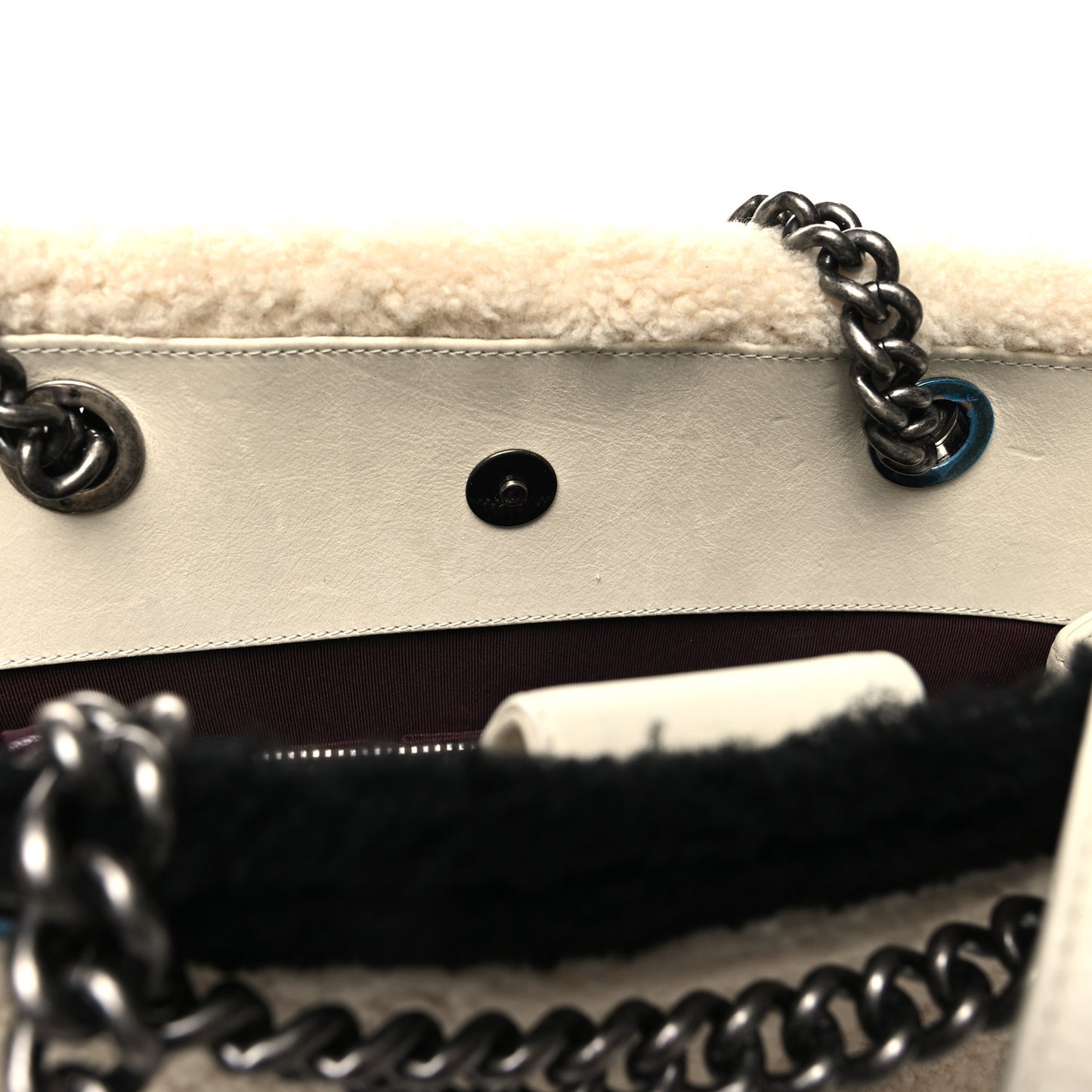 Shearling Calfskin Large Boy Shopping Tote White Black