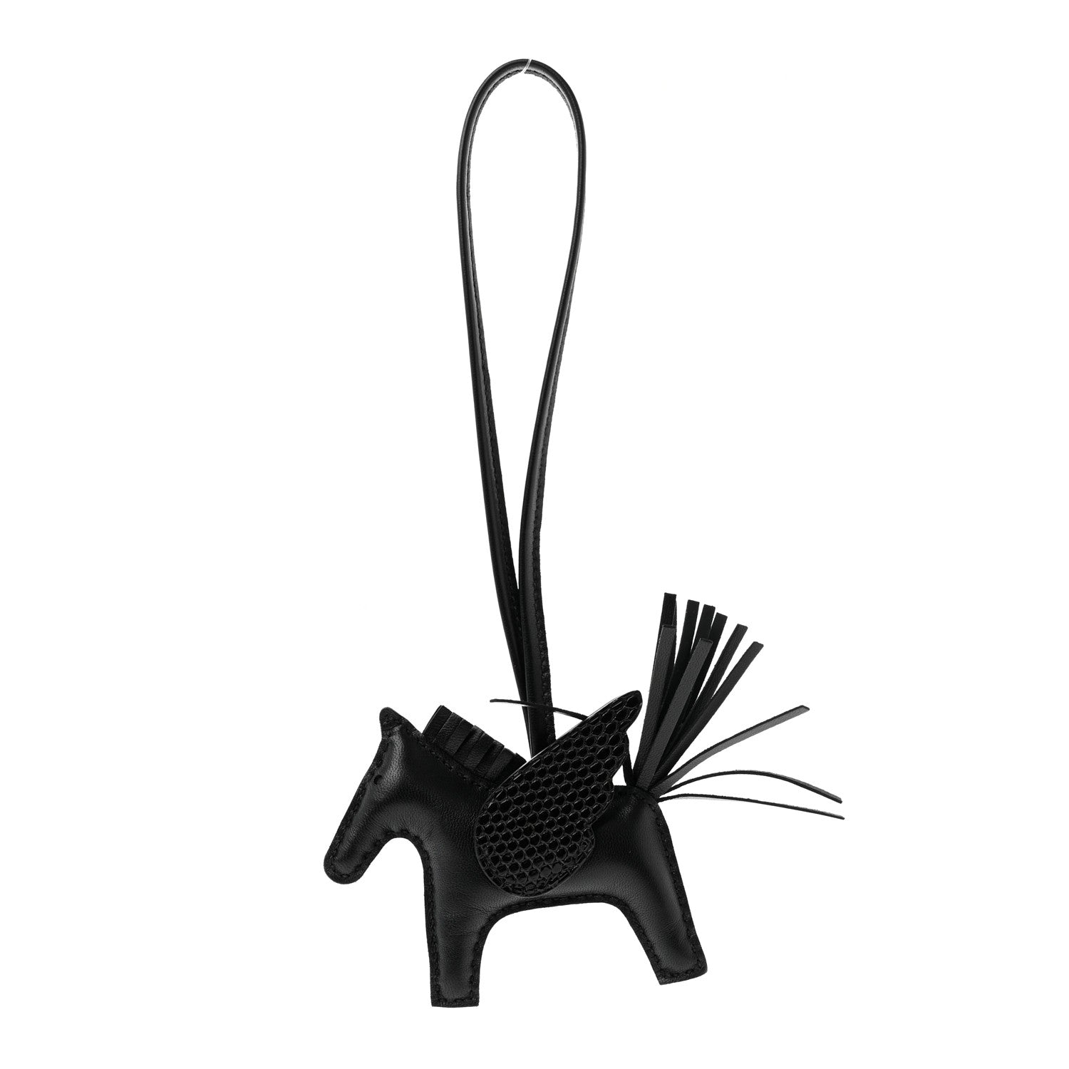 Hermes Milo Lambskin Lizard Touch Grigri Rodeo Pegase Horse Bag Charm PM So Black 1 of 4