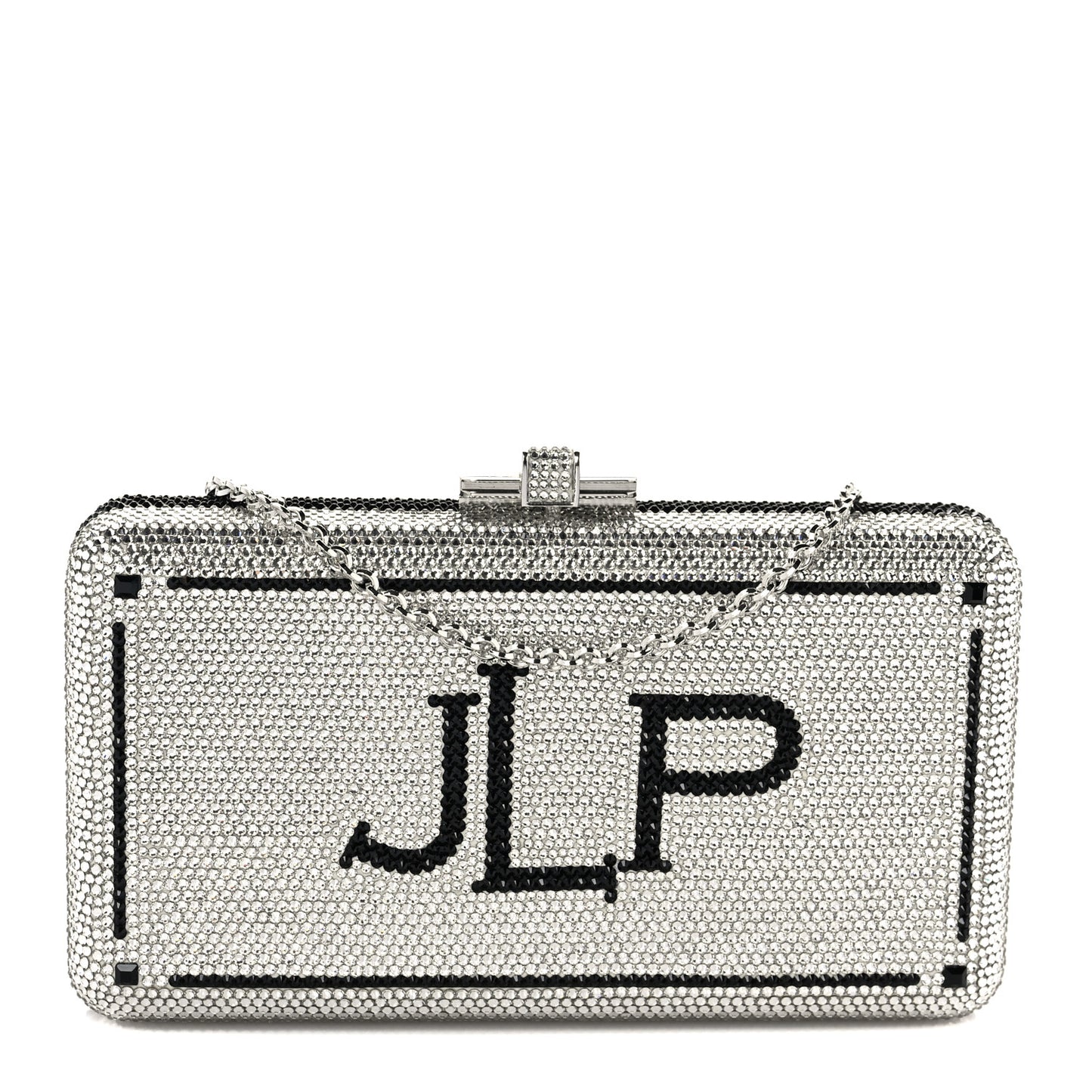 Crystal Bespoke Slim Slide Clutch Black Silver
