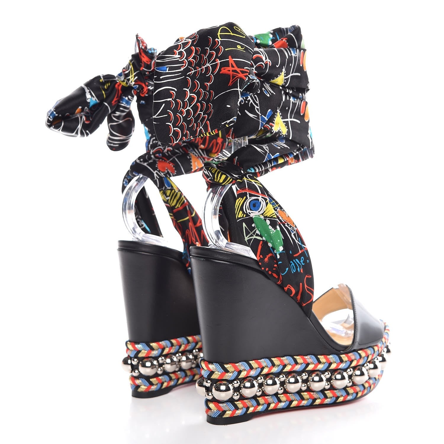 Christian Louboutin Patent Crepe Satin Loubitag Levantine 120 Wedge Sandals 36 Black 4 of 9
