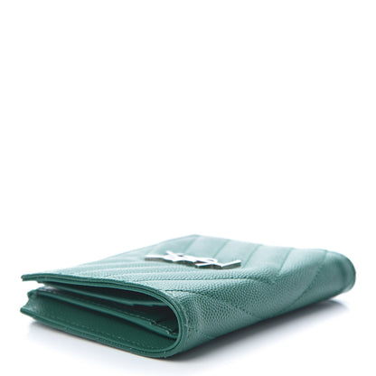 Saint Laurent Grain De Poudre Matelasse Chevron Monogram Zipped Card Case Malachite Green 4 of 8