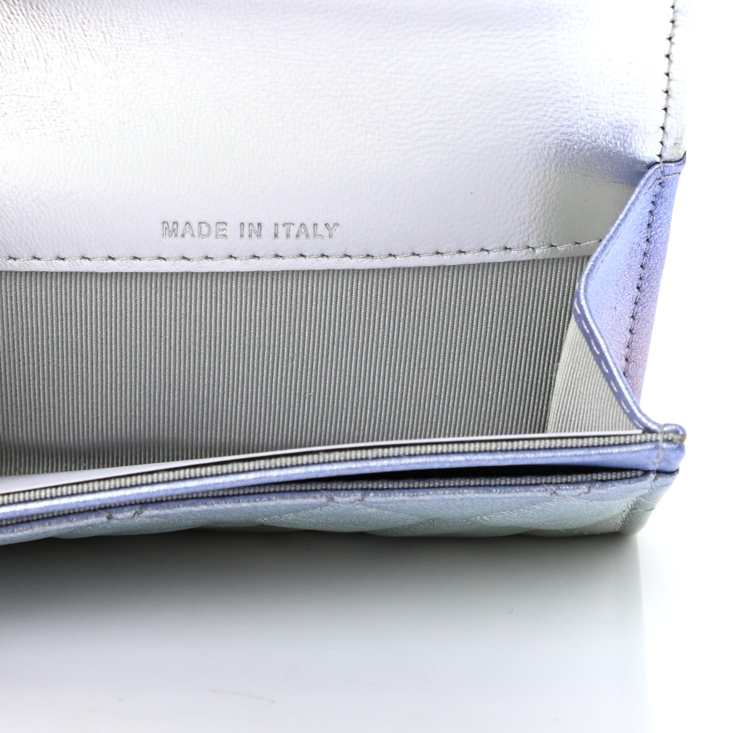 Chanel Gradient Metallic Calfskin Quilted Flap Card Holder Wallet Silver Blue Yellow Purple 5 of 8