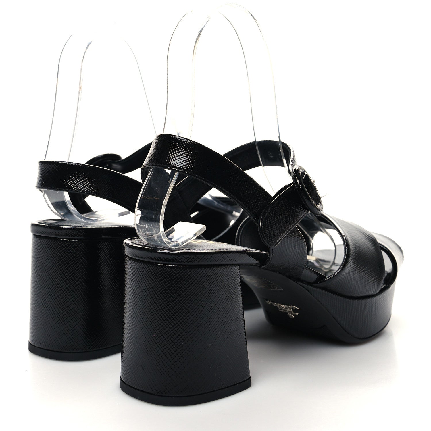 Prada Vernice Saffiano Embossed Crisscross Platform 20/65mm Sandals 37 Black 4 of 8