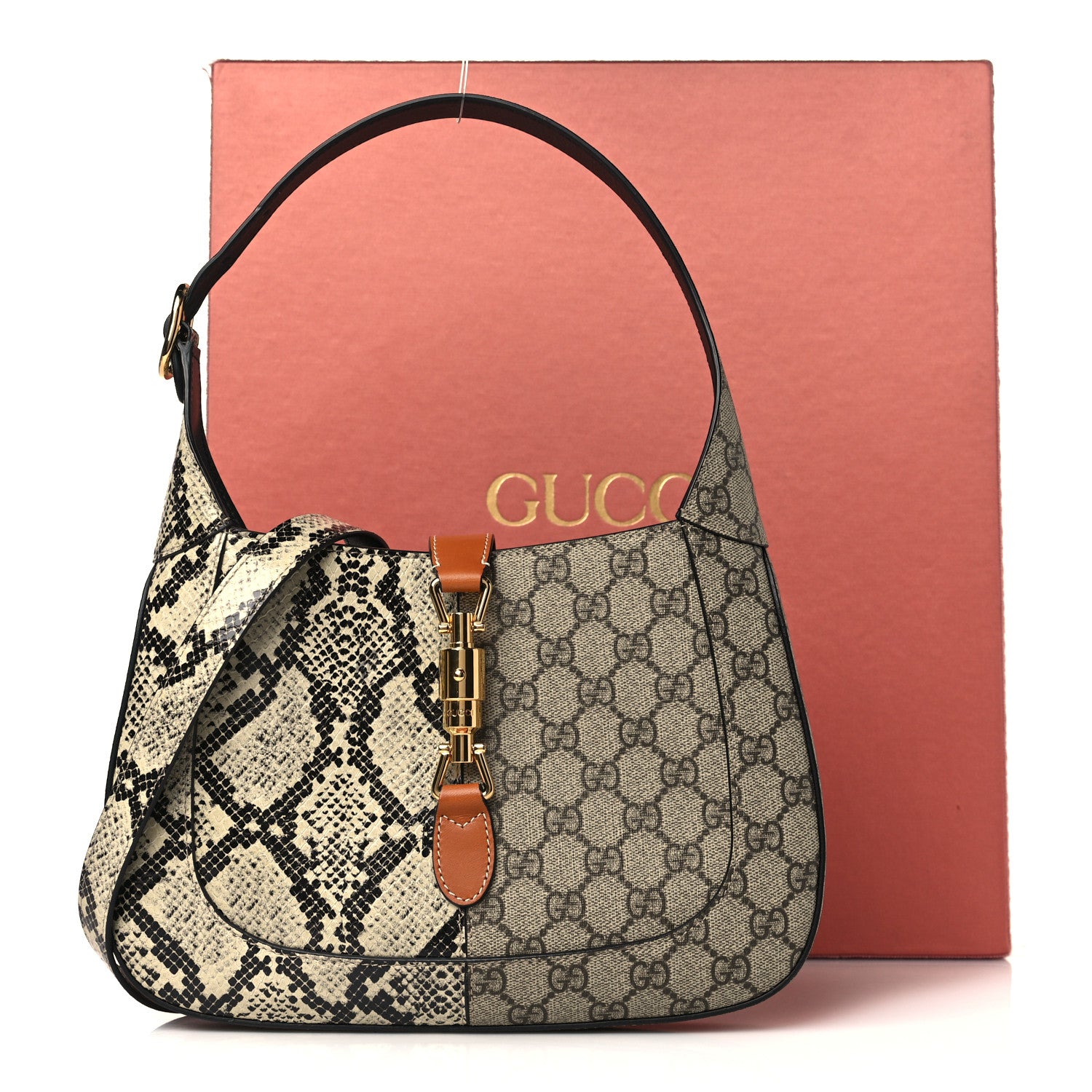Gucci GG Supreme Monogram Snakeskin Small Jackie 1961 Hobo Beige Ebony 10 of 10