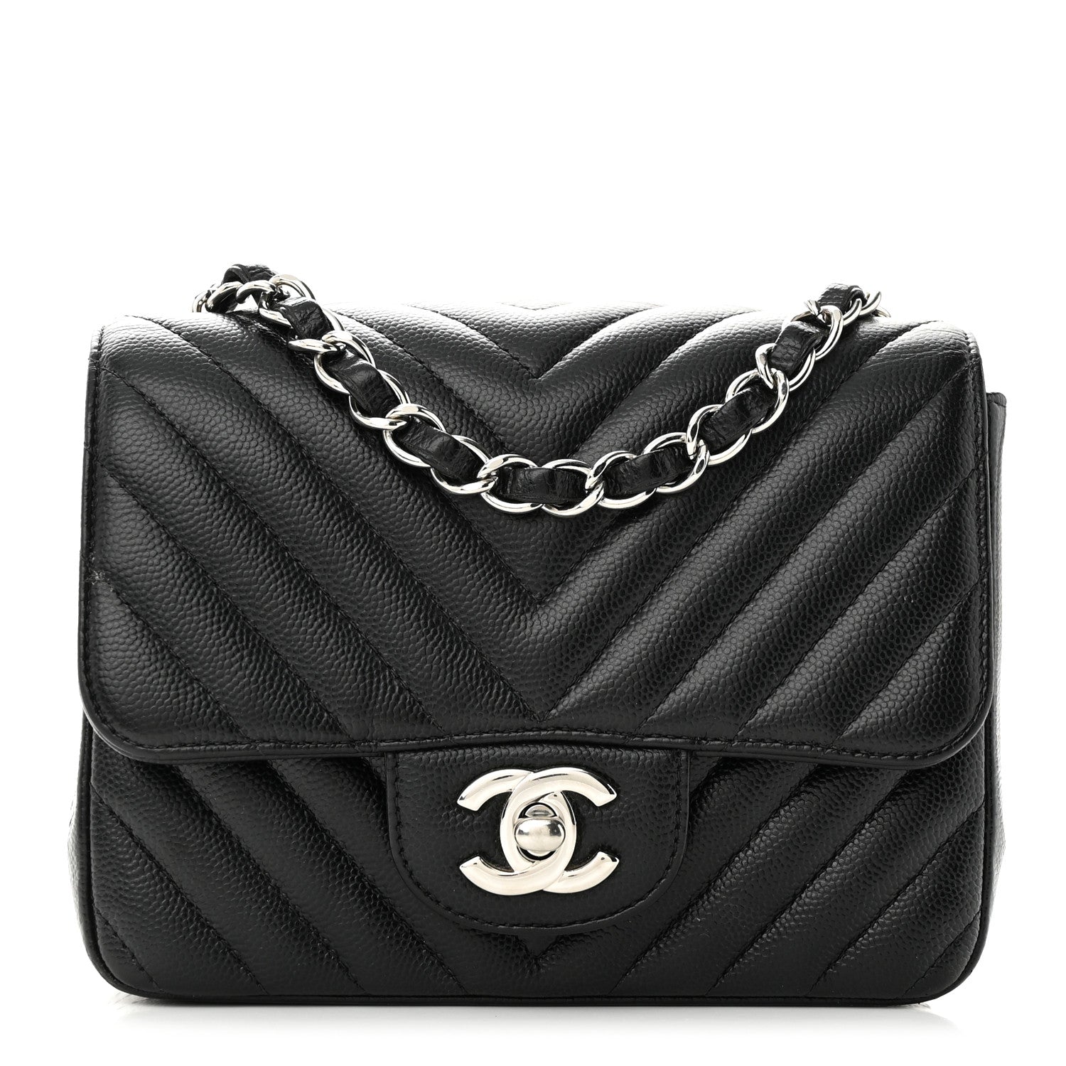 Chanel Caviar Chevron Quilted Mini Square Flap Black 1 of 10
