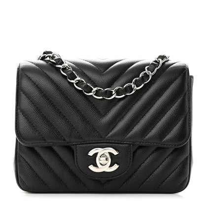 Chanel Caviar Chevron Quilted Mini Square Flap Black 1 of 10