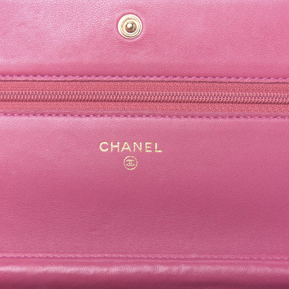 Chanel Lambskin Camellia Embossed Wallet On Chain WOC Pink 6 of 12