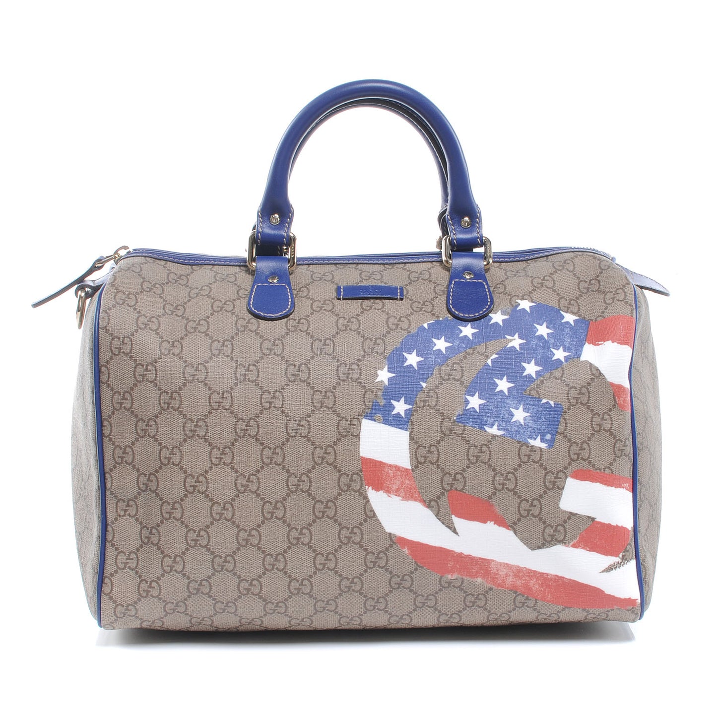 GG Plus Monogram Medium Boston USA Flag Unicef Duffle Blue