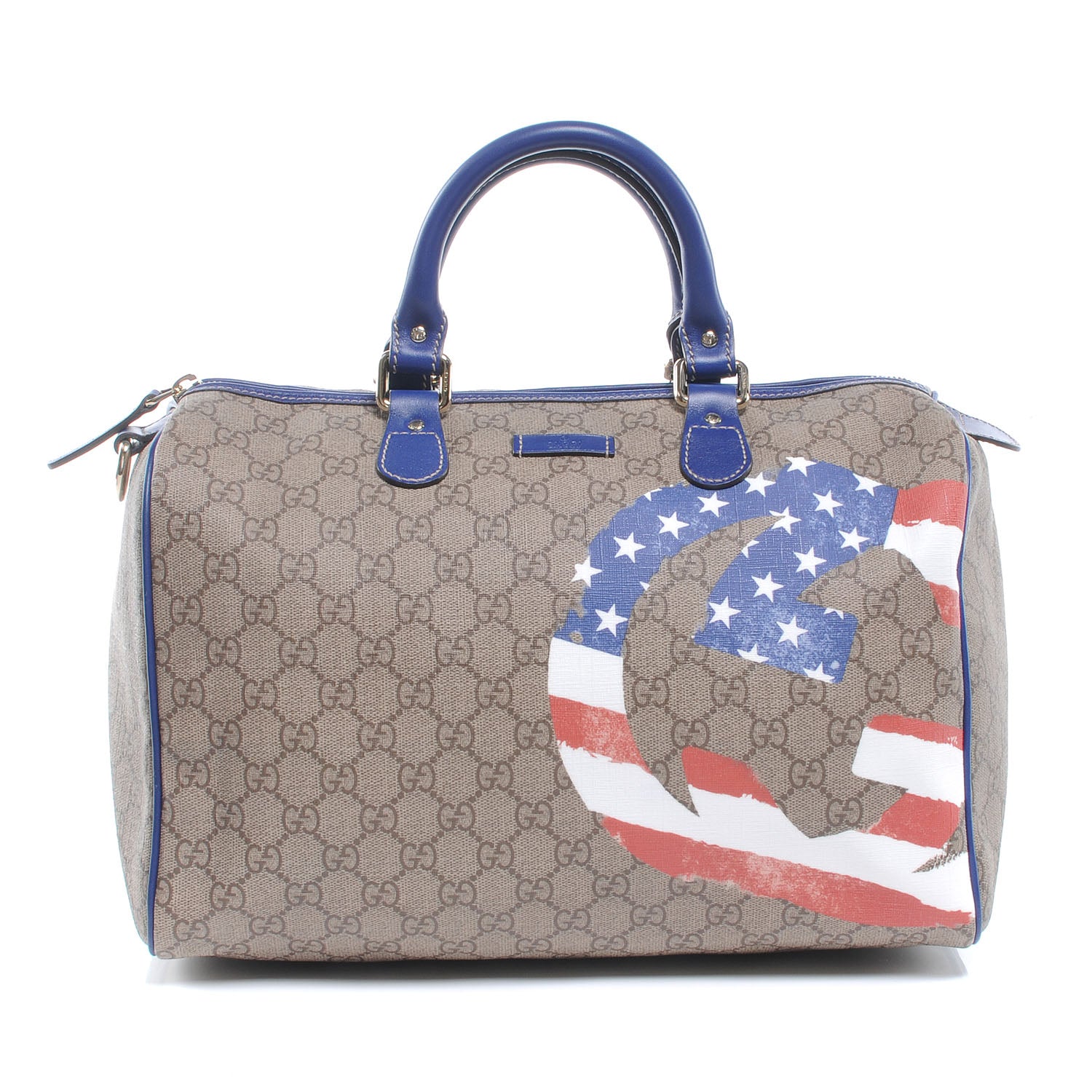 Gucci GG Plus Monogram Medium Boston USA Flag Unicef Duffle Blue 1 of 7