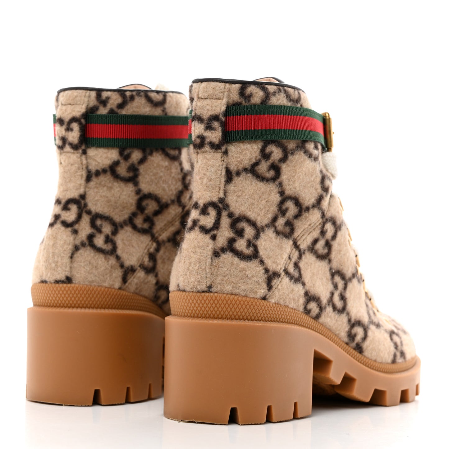 Covered Wool GG Monogram Womens Lace Up Combat Ankle Boots 36 Beige Ebony Cocoa