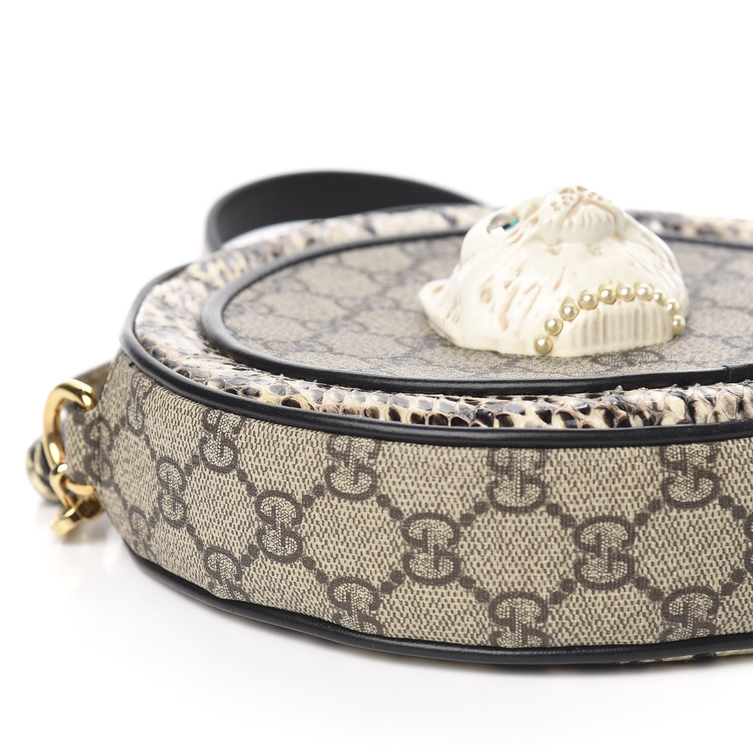 Gucci GG Supreme Monogram Patchwork Cat Round Shoulder Bag White Beige 8 of 10