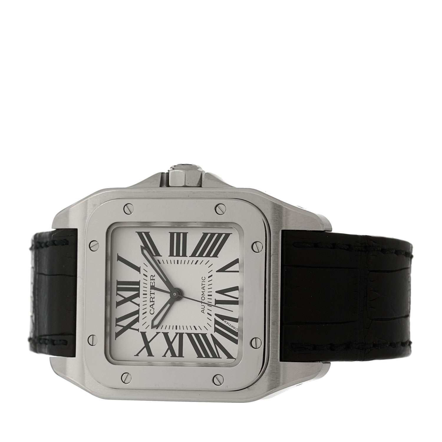 Cartier Stainless Steel Alligator 33mm Santos 100 Automatic Watch 3 of 5