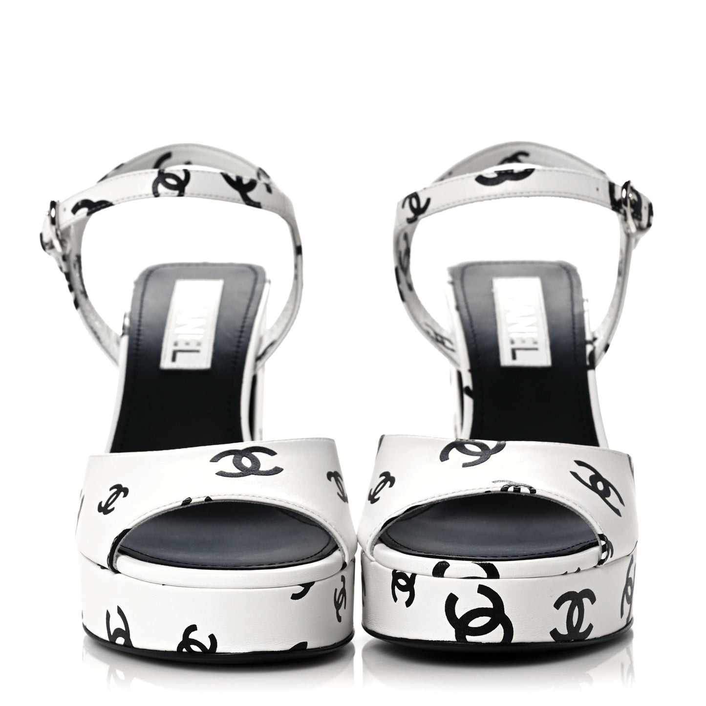 Printed Lambskin Coco Beach Platform Sandals 40 White Black