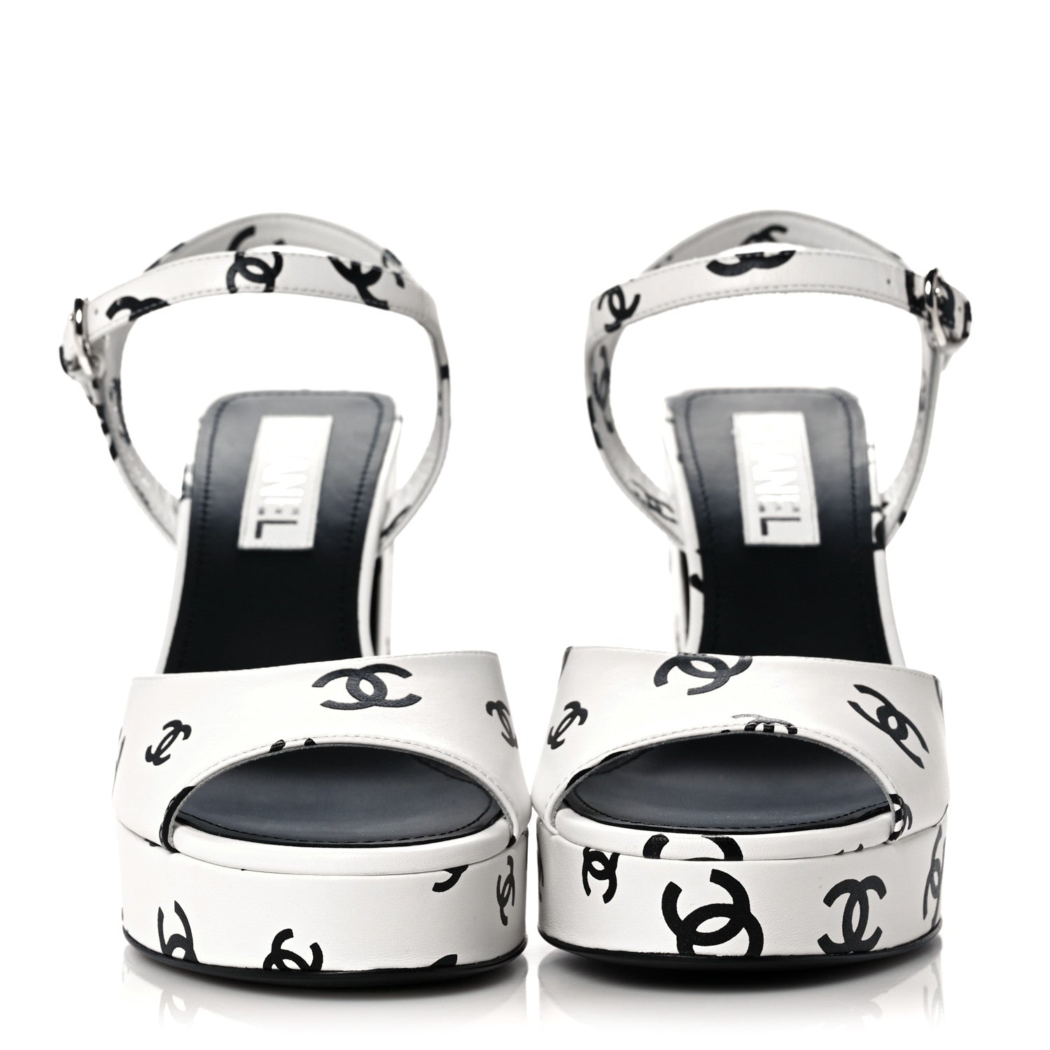 Chanel Printed Lambskin Coco Beach Platform Sandals 40 White Black 2 of 9