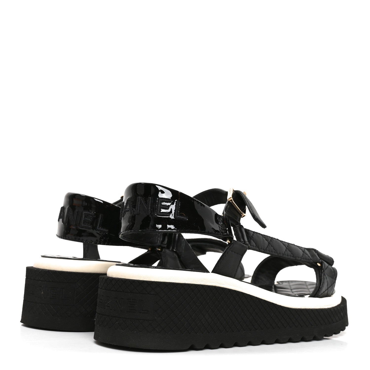 Chanel Lambskin Patent Calfskin Logo Platform Sandals 36 Black 5 of 9