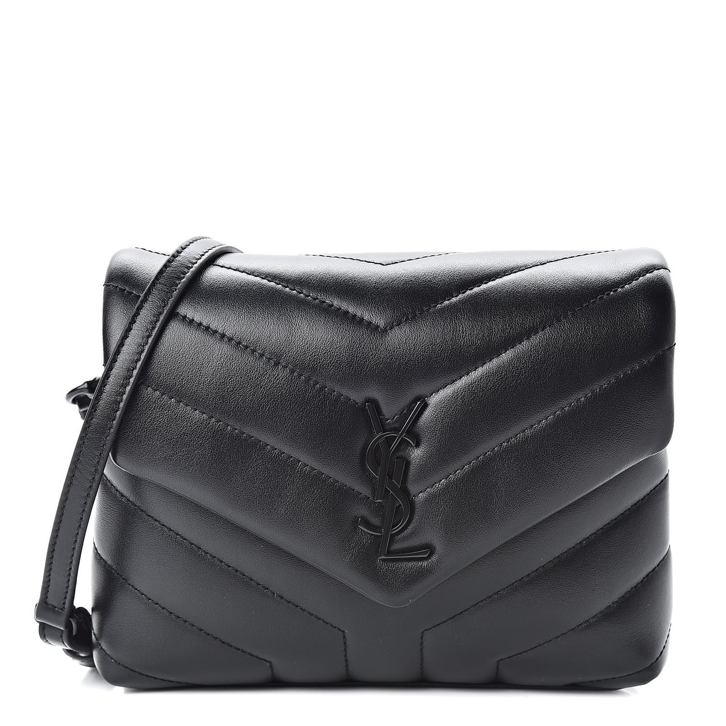 Calfskin Y Quilted Monogram Toy Loulou Crossbody Bag Black