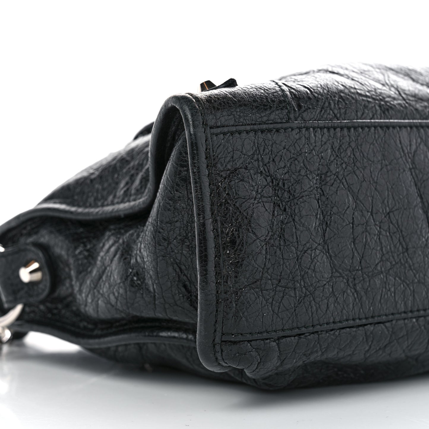 Agneau Classic Silver Hardware S City Logo Strap Black White