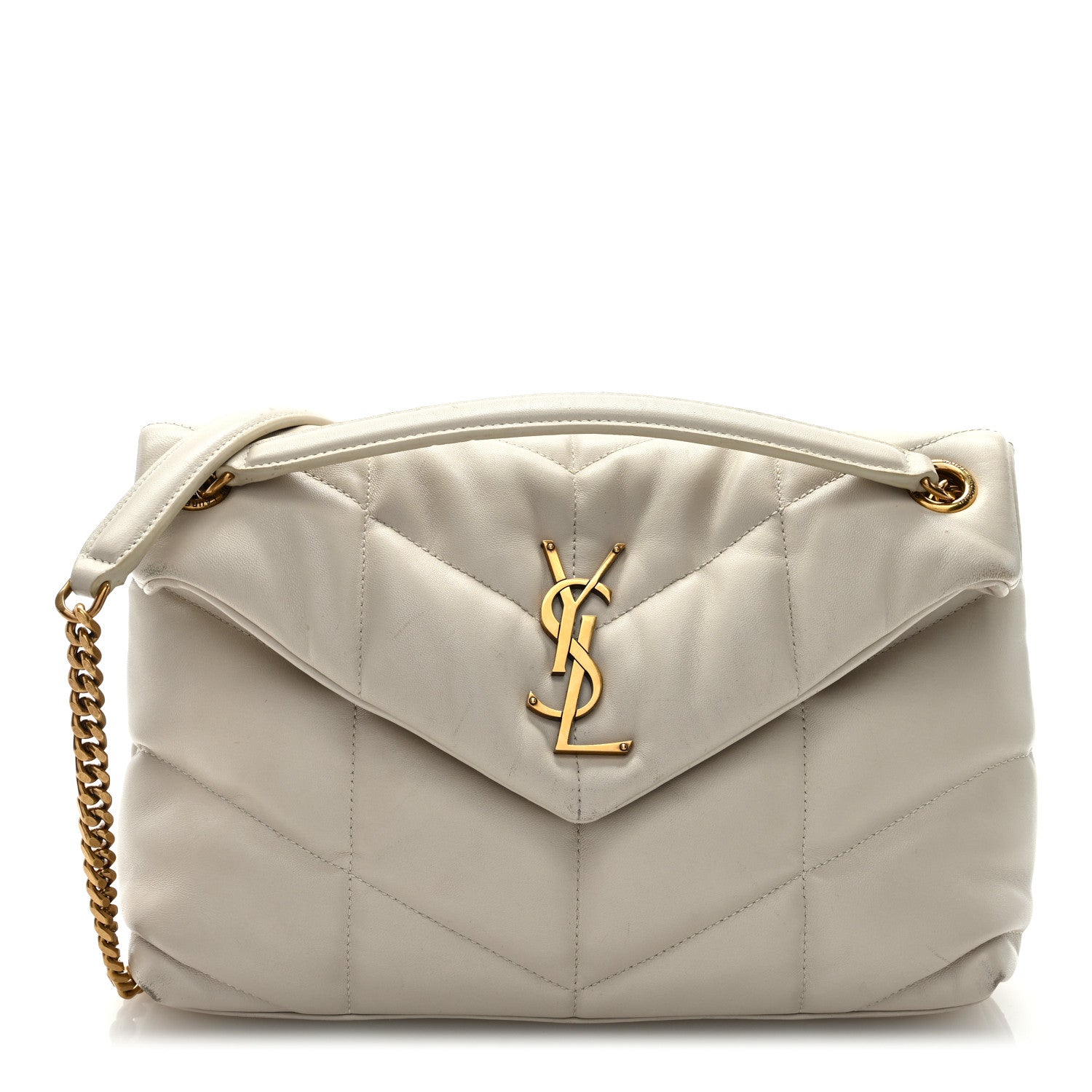 Saint Laurent Lambskin Quilted Small Loulou Puffer Monogram Chain Satchel Blanc Vintage 1 of 11