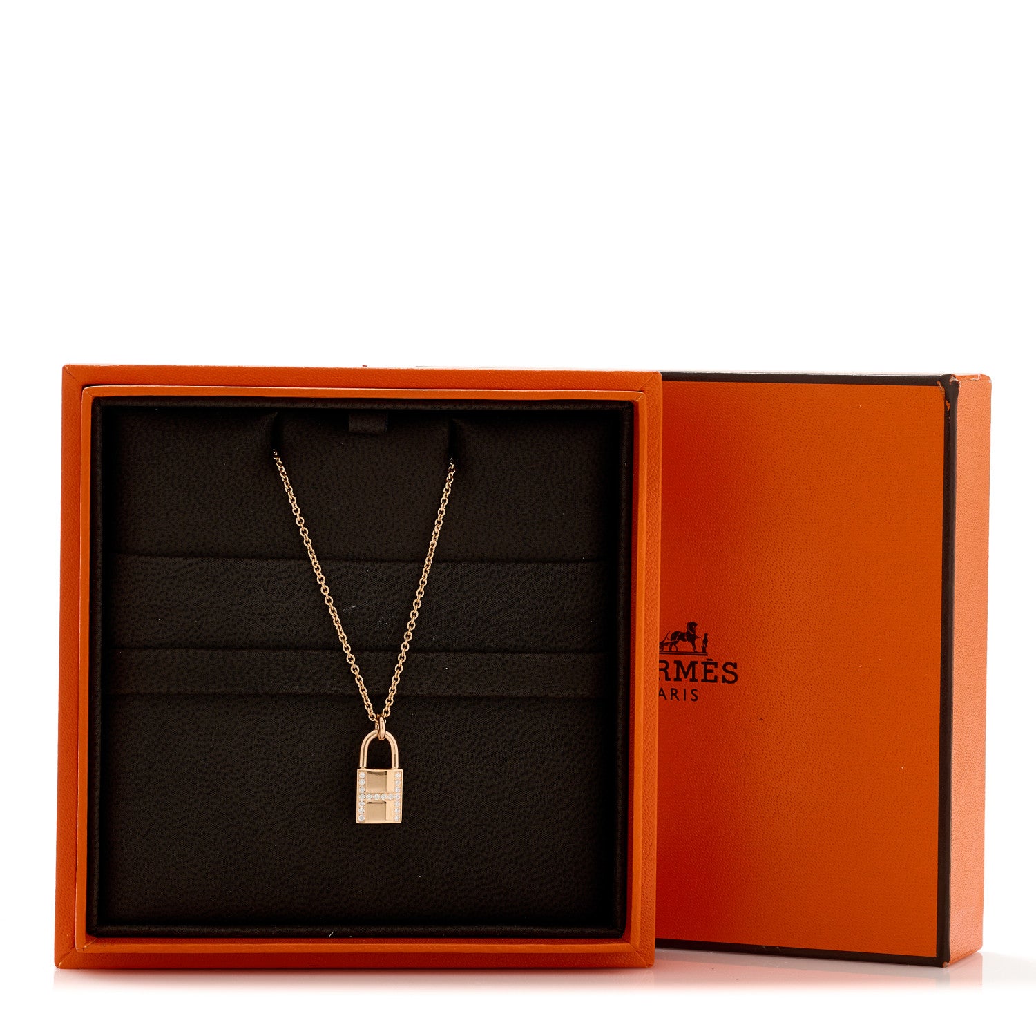 Hermes 18K Rose Gold Diamond Amulettes Cadenas Pendant Necklace 6 of 6