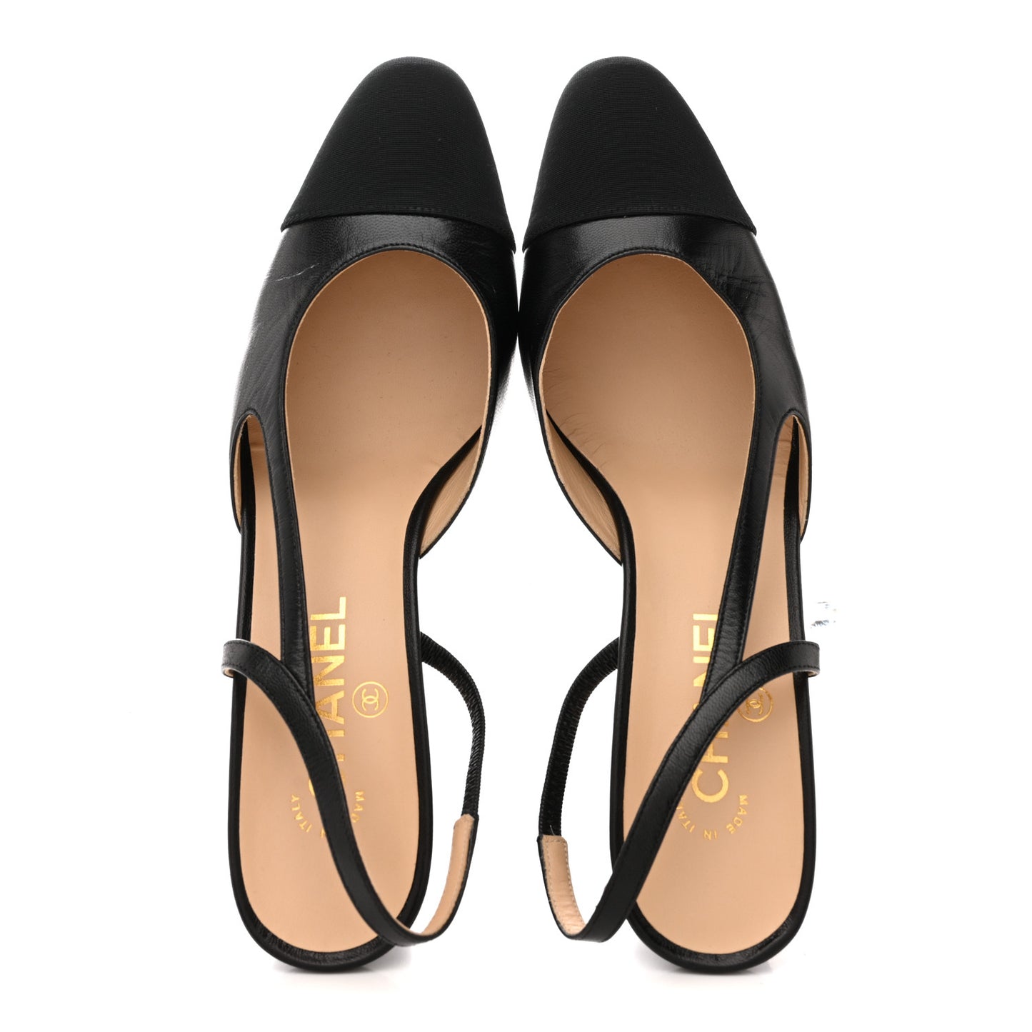 Goatskin Grosgrain Cap Toe CC Slingback Pumps 39.5 Black