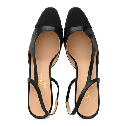 Chanel Goatskin Grosgrain Cap Toe CC Slingback Pumps 39.5 Black 2 of 9