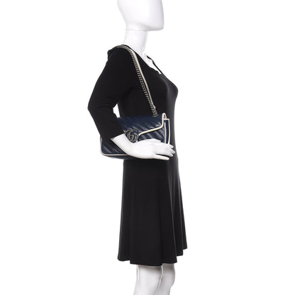 Gucci Vintage Effect Calfskin Matelasse Diagonal Small Torchon GG Marmont Shoulder Bag Blue Agata Mystic White 2 of 11