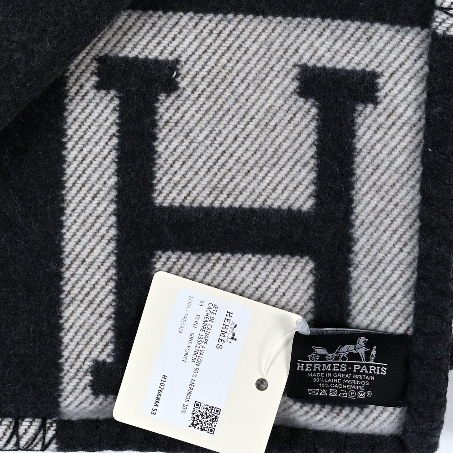 Wool Cashmere Avalon Blanket Ecru Black
