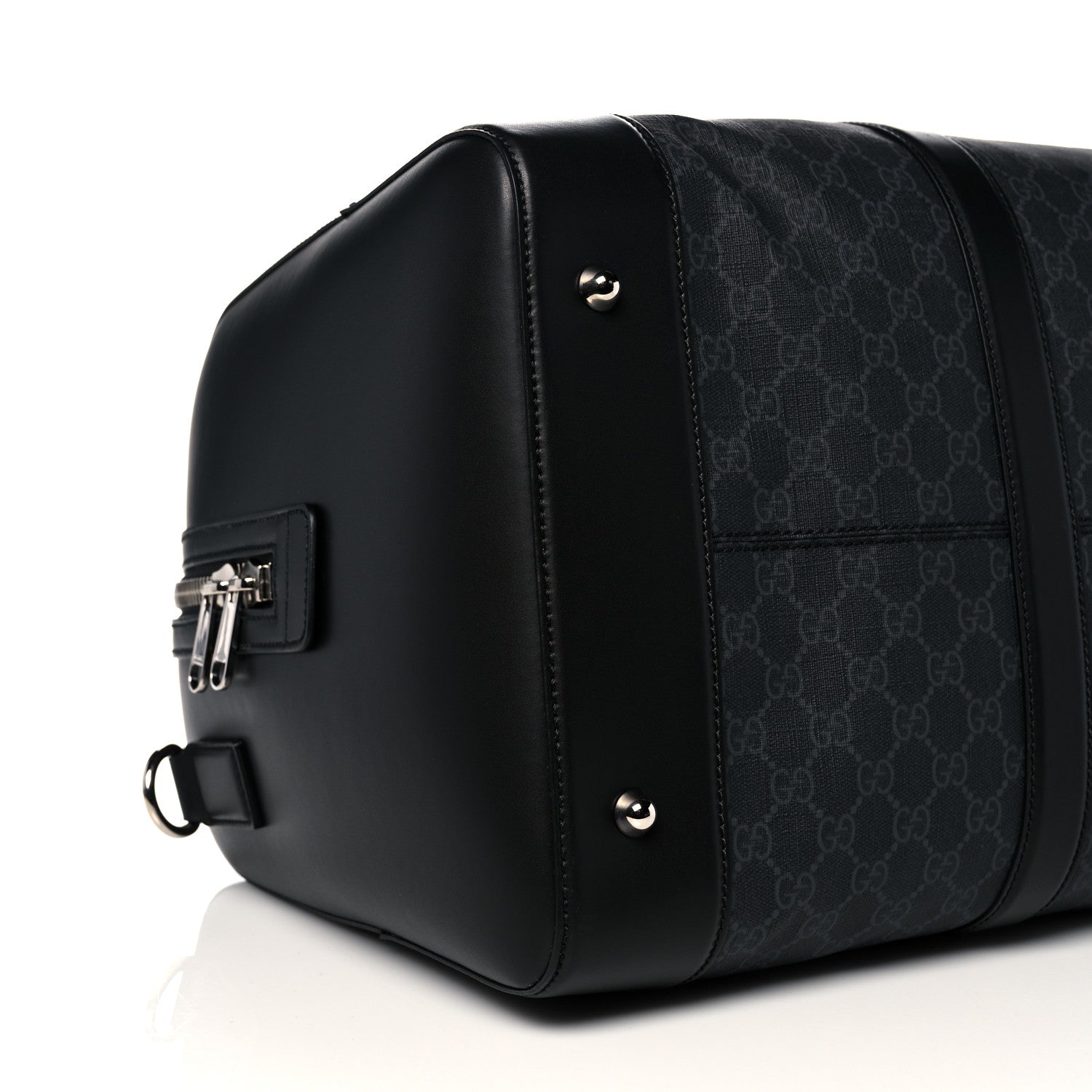 Gucci Soft GG Supreme Monogram Appia Calfskin Web Large Carry On Duffle Bag Black Grey 9 of 11