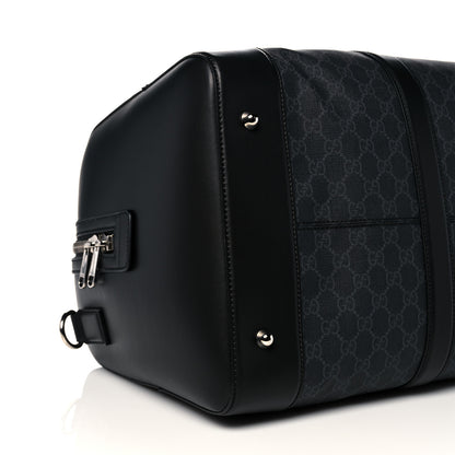 Gucci Soft GG Supreme Monogram Appia Calfskin Web Large Carry On Duffle Bag Black Grey 9 of 11