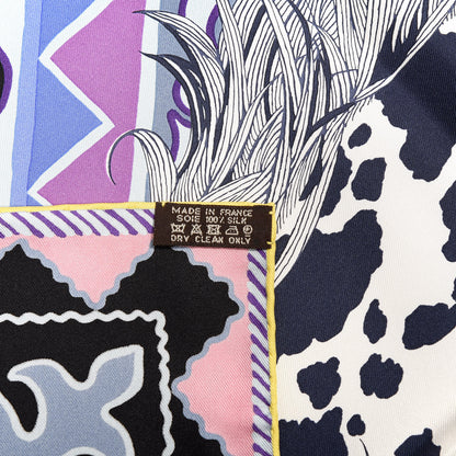 Hermes Silk Appaloosa Des Steppes Scarf 90 White Casse Marine Violet 3 of 4