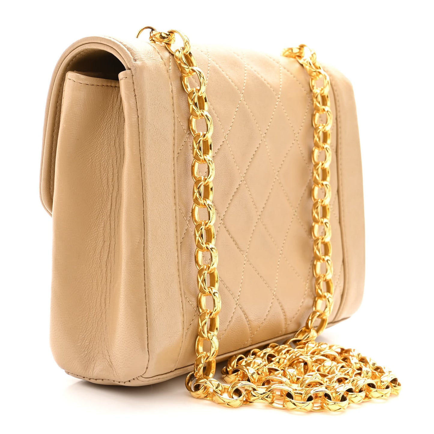 Lambskin Quilted Small Single Flap Beige