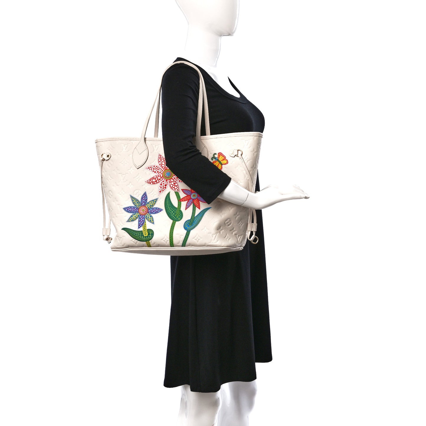 LV X YK Empreinte Inlaid Kusama Flowers Neverfull MM Quartz