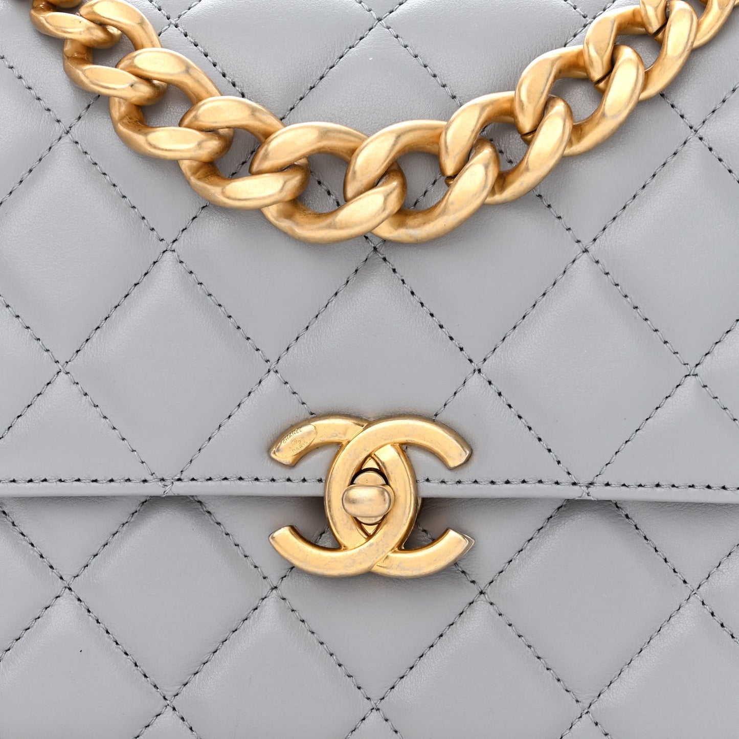 Caflskin Quilted Dual Handle Chain Flap Bag Grey