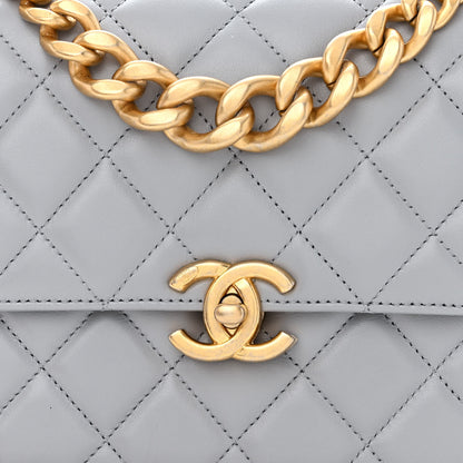 Chanel Caflskin Quilted Dual Handle Chain Flap Bag Grey 8 of 10