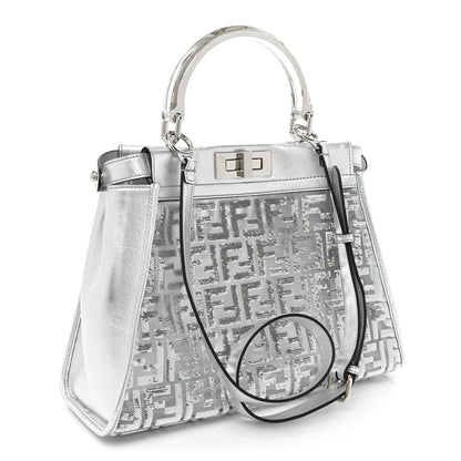 Fendi PVC Vitello Catalan Mirror Sequin FF Medium Peekaboo Iconic Satchel Argento 3 of 12