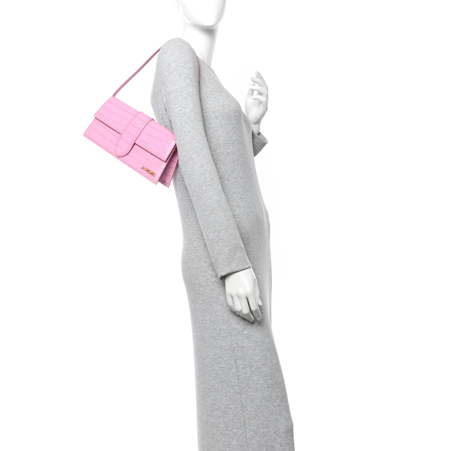 Jacquemus Calfskin Crocodile Embossed Le Bambino Long Pink 2 of 9