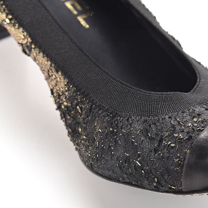Chanel Metallic Lambskin Cap Toe CC Elastic Stretch Pumps 38.5 Black 10 of 13