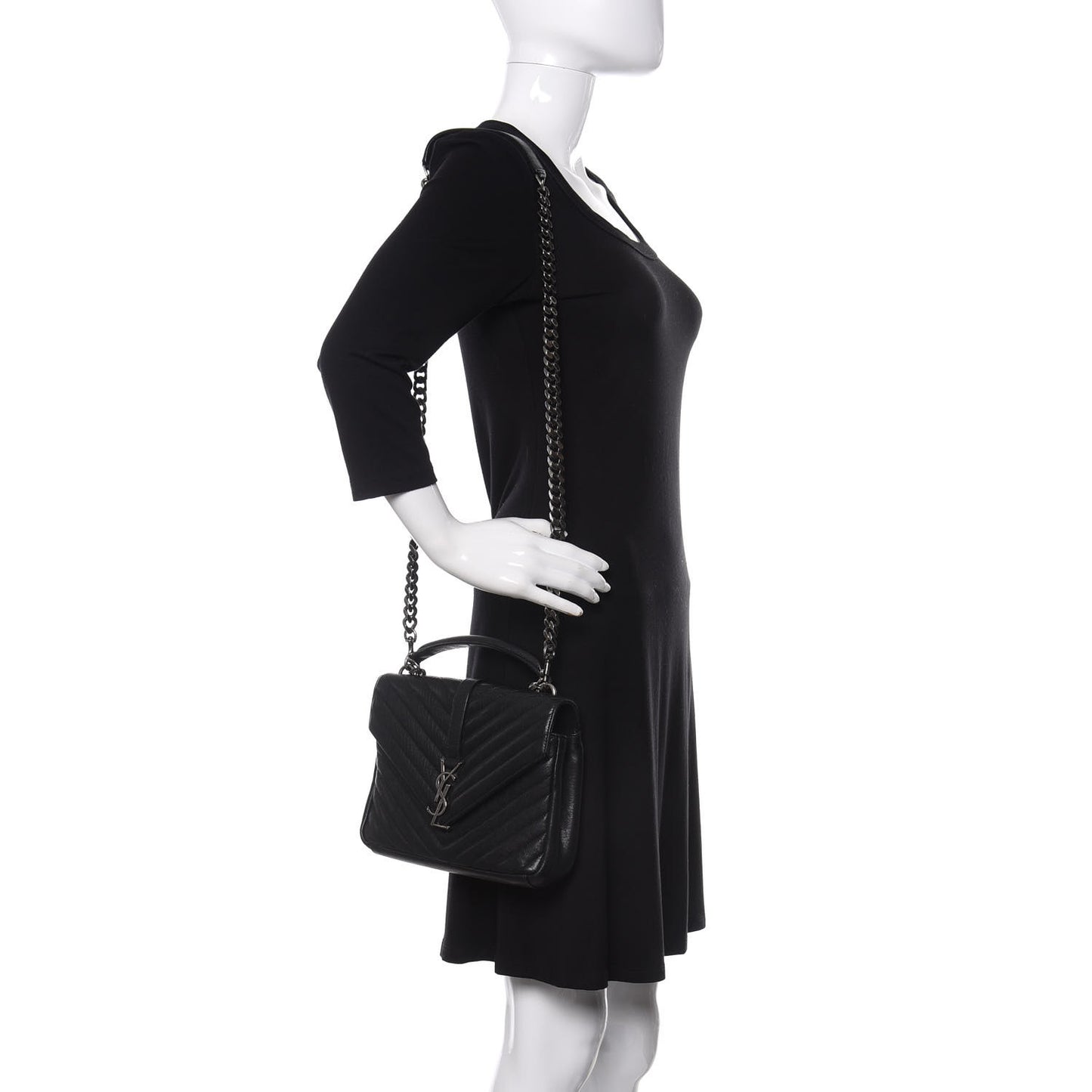 Sheepskin Matelasse Chevron Monogram Medium College Bag Black